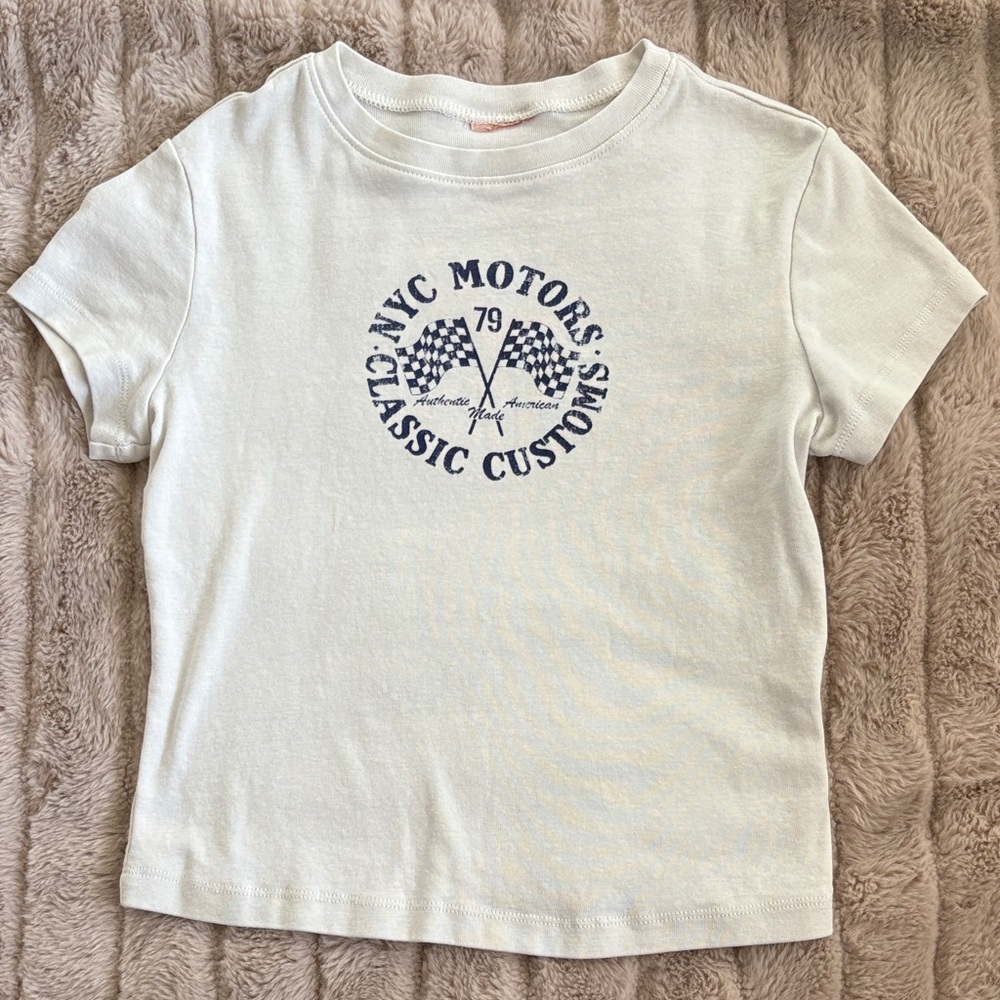 H&M Kids T-Shirt - Cream with Blue Print